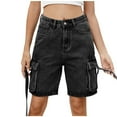thumbnail image 4 of Lenpel Women's Cargo Jean Shorts Trendy High Waisted Knee Length Denim Shorts Summer Casual Bermuda Shorts with Pockets, 4 of 7