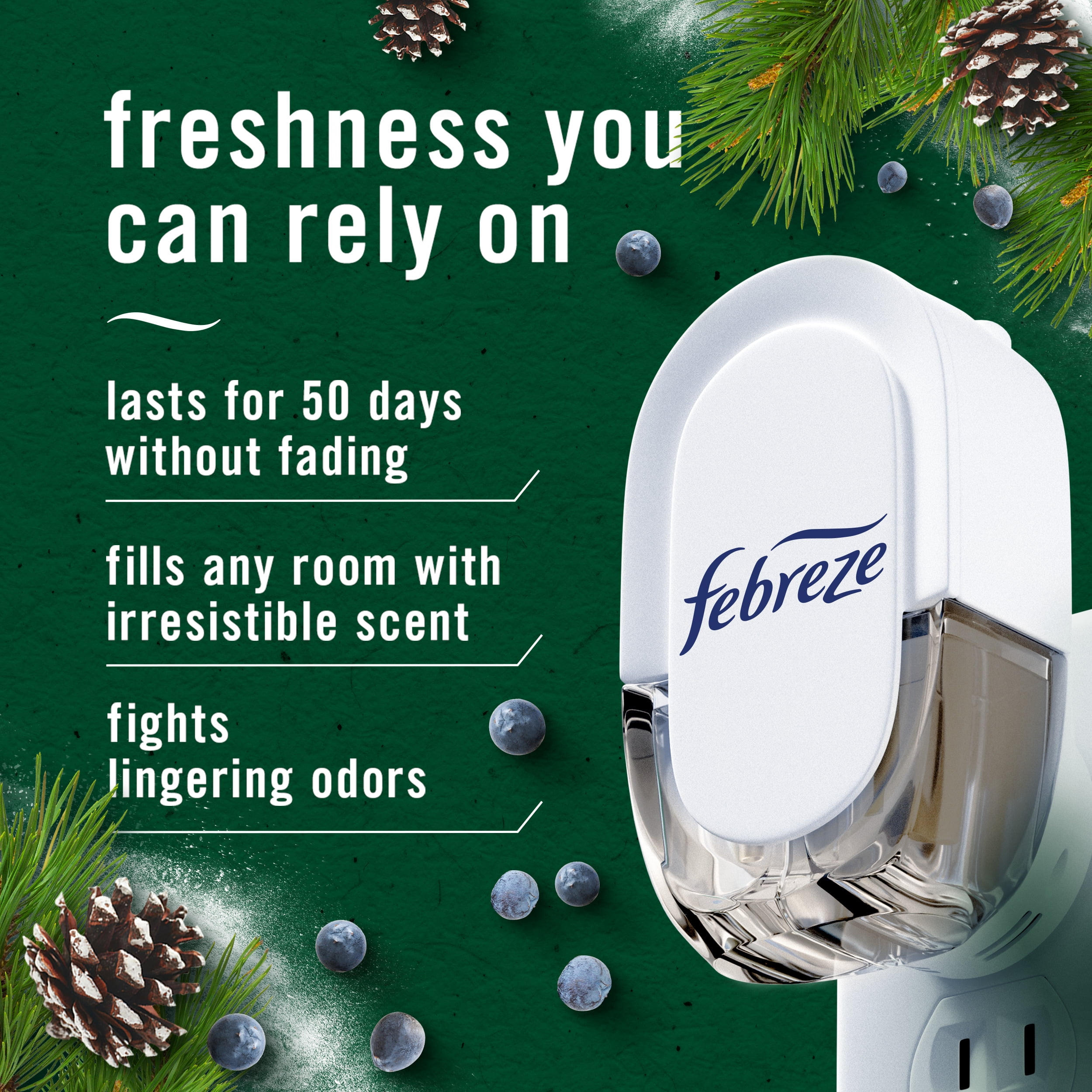 (6 pack) Febreze Plug In Air Freshener, Odor-Fighting Oil Refill, Pine & Berry, Christmas Tree Scent, 2 Refills