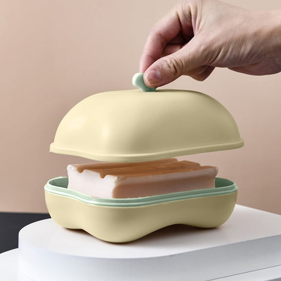 Kugisaki Soap Dish with Lid & Draining Layer Double Layers Soap Holder Case Container for Bathroom Shower, Kitchen Sink Dish