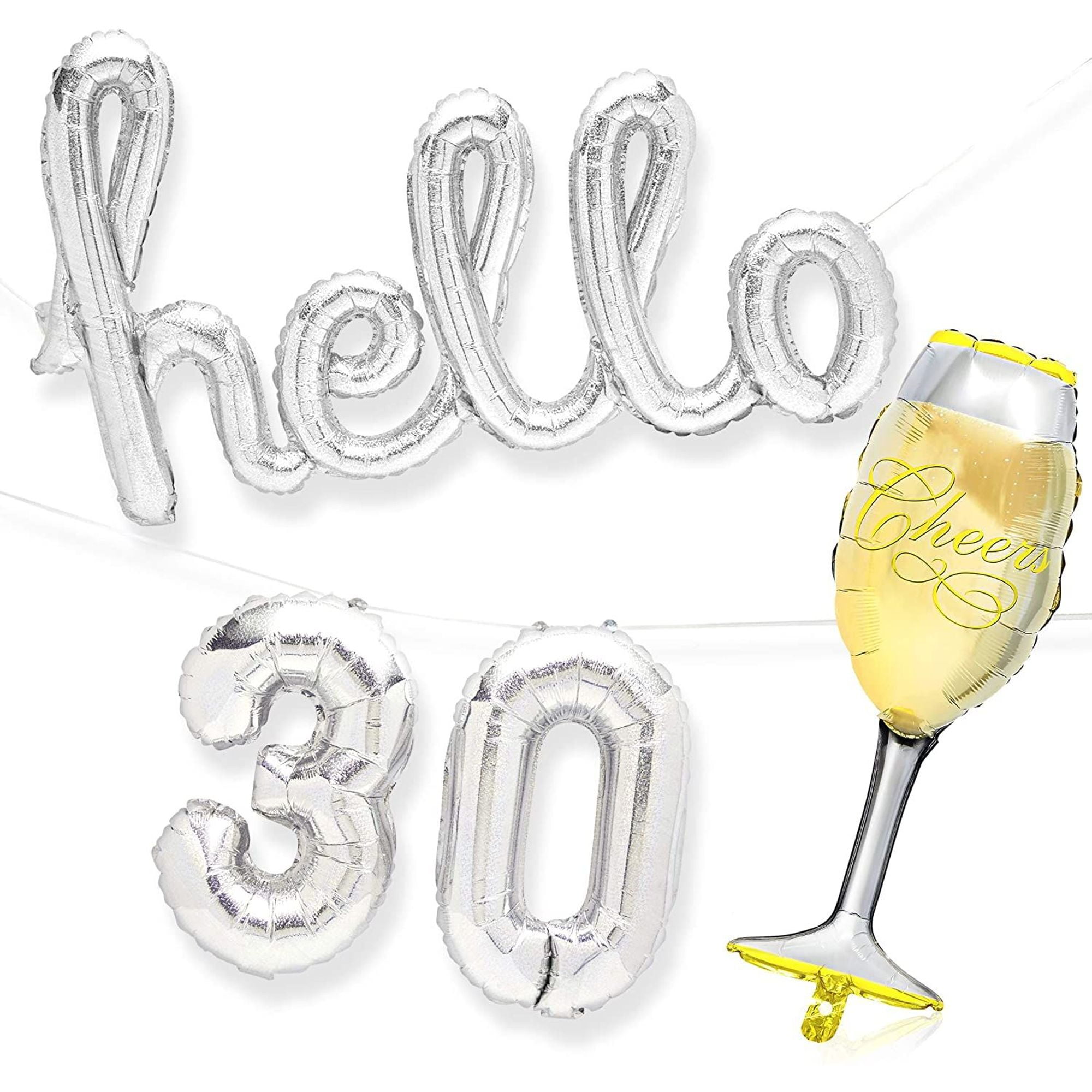 30th Birthday Party Decorations With Hello 30 Champagne Glass Foil Balloons Silver Walmart Com Walmart Com