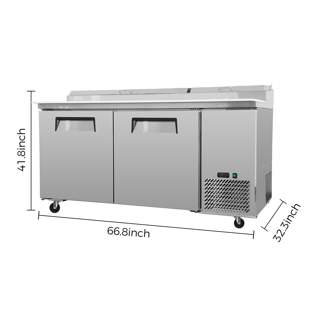 Refrigerator Sandwich & Salad Prep Table, Commercial Refrigerator with Adjustable Shelf Brackets, Insulation Lid & Casters, Stainless Steel 3 Door Worktop Fridge for Restaurants, Bar, Shops