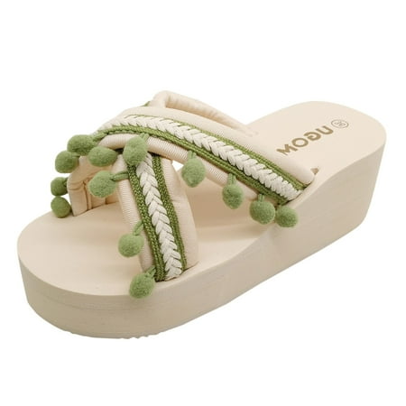 OJSFQUFP Sandals Women Dressy Summer Summer Beach Shoes Flat Slippers Women Flip Flop Fashion Shoes Fashion Slide Sandals Womens 2024 Non Slip Slippers Women Green 40