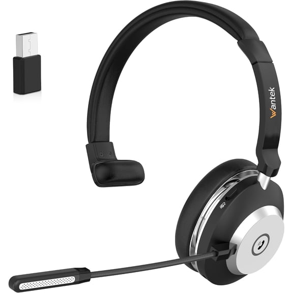 Wantek Monaural wireless headset with noise-canceling microphone for truck drivers, customer service call centers, online meetings