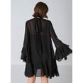 thumbnail image 2 of Black Solid Layered High Neck Flowy Long Sleeve Mini Dress With Ruffle Sleeves, 2 of 8