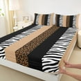 thumbnail image 3 of Manfei Zebra Cheetah Print Twin Sheet Sets, Geometric Stripe Twin Fitted Sheet, Brown White Black Aesthetic Flat Sheet for Girls, Microfiber Bedroom Decor 3 Pieces, 3 of 7