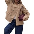 thumbnail image 3 of Trench-Coat Court pour Femmes, Veste Courte Décontractée à Double Boutonnage, Mode Automne, Khaki G, 3 of 9