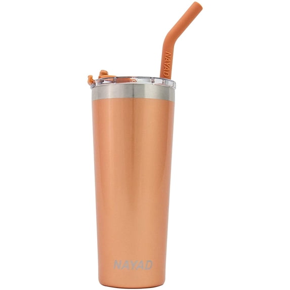 Nayad Stainless Steel Vacuum Insulated Thermos Tumbler, Automotive Cup Holder Compatible Travel Coffee Mug Water Bottle with Straw and Lid for Iced Co, 22 oz, Champagne