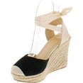 thumbnail image 2 of Wild Diva Maegan-32 Women Floral Crochet Ankle Wrap Slingback Espadrille Wedge - Black, 2 of 4