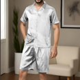 thumbnail image 2 of Stamzod Men Pajama Set Satin Short Sleeve Sleepwear Button Down Loungewear Quick Dry Fashion Colorblock Men Short Sets Outfits with Pockets on Clearance, 2 of 4