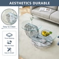 thumbnail image 4 of LUFTUT 42" Glass Coffee Table, Round Coffee Table, 2-Tier Tempered Glass Tabletop with Grey Faux Marble Base, Storage Shelves, Modern Center Table for Living Room, 4 of 8
