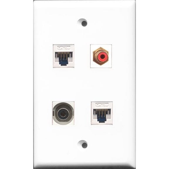 RiteAV 1 Port RCA Red and 1 Port 3.5mm 2 Port Cat5e Ethernet White Wall Plate
