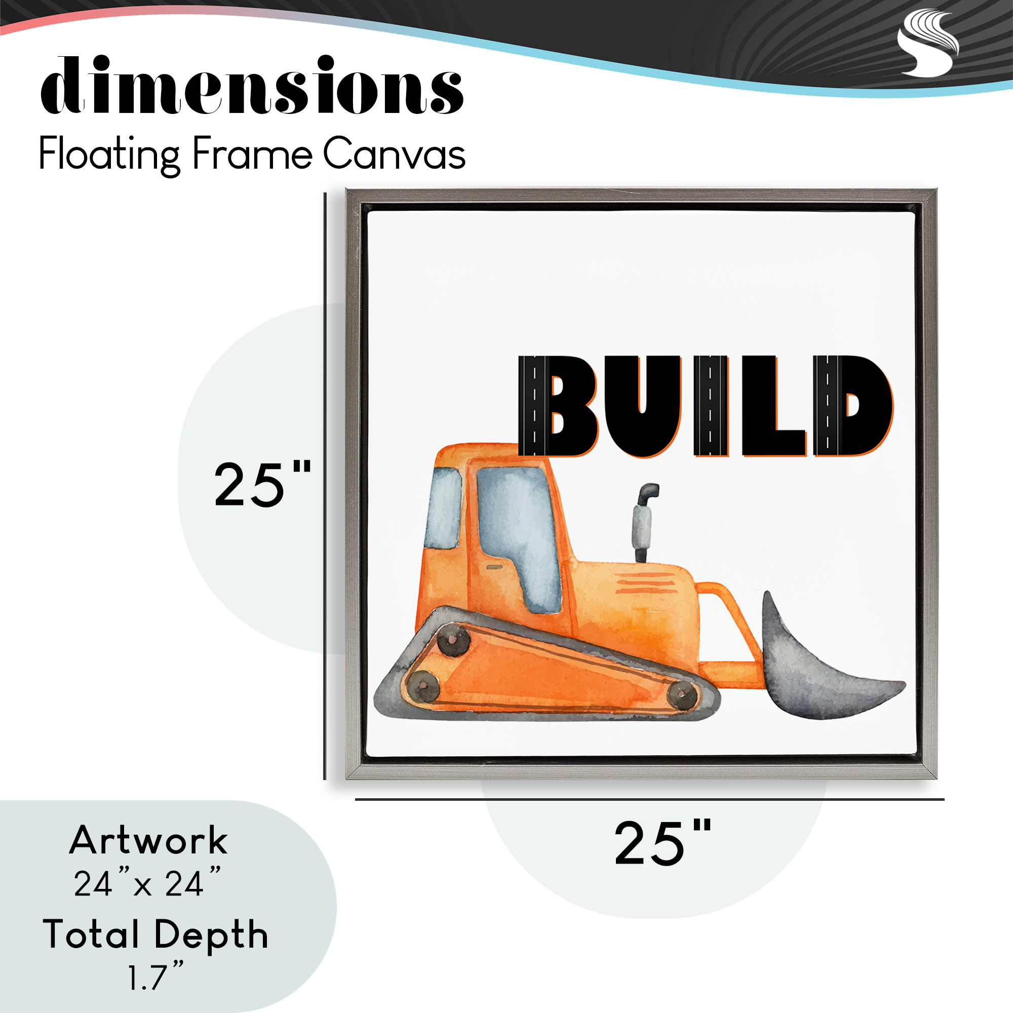 Build with Orange Bulldozer Gray Framed Floater Canvas Wall Art, design by Kim Allen