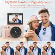 XLURC 5K Digital Camera for Photography with Wifi, 75MP Vlogging Camera for YouTube with 3 180° Flip Screen, 18X Digital Zoom with 32GB Micro SD Card & 2 Batteries (Pink)