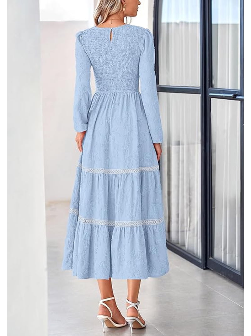 PRETTYGARDEN Women's Spring Midi Dress Fall Elegant Long Sleeve Smocked  Flowy Boho Floral Wedding Guest Party Dresses - Walmart.com