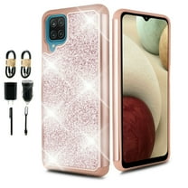 Value Pack   for Samsung Galaxy A12 Glitter Hard Case with Tempered Glass Hybrid Cell Phone Case Glitter Shock proof Edge Slim Bumper Scratch Cover