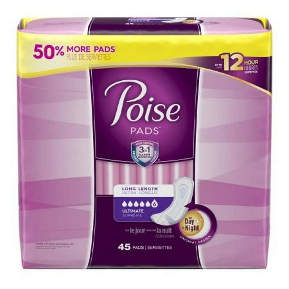 Poise Pads, One Size Fits Most (15.9 Inch Length), 90 Count