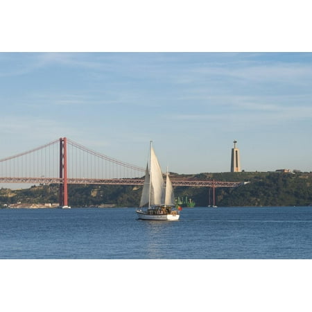 Sailboat Navigating on the Tagus River Near the Ponte 25 De Abril, Belem, Lisbon, Portugal, Europe Print Wall Art By G&M
