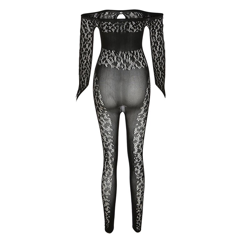 ワンピース octette LADY LAYERED OPS_BLACK Bodysuit For Women Jumpsuit Long Sleeve See Through Leopard