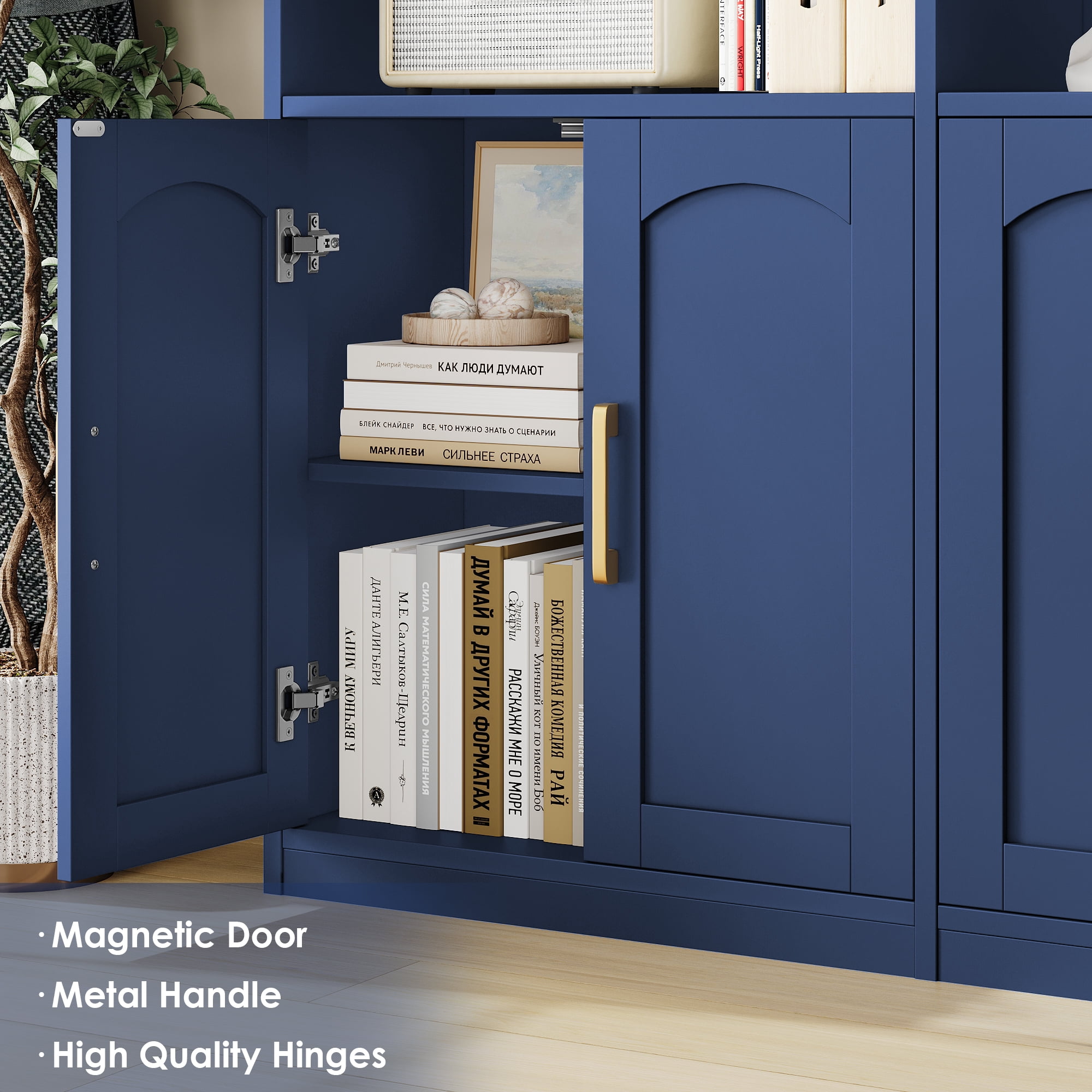 Homfa 73″ Tall Bookcases with Doors, 8 Cubes 6-Tier Double Row Bookshelf, Bookcase for Living Room Home Office, Blue