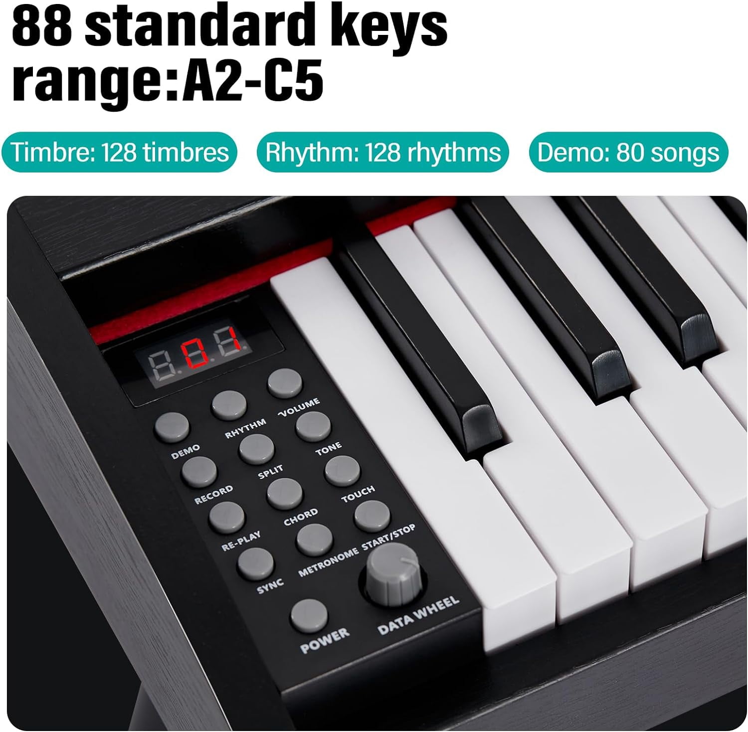 AODSK 88-Key Digital Piano – Semi-Weighted Keyboard for Beginners, 128 Tones & Rhythms, 128-Note Polyphony, USB-MIDI, Headphone Jack – Tabletop Design