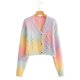 thumbnail image 1 of Women Puff Long Sleeve Sweater Cardigan Twist Cable Knitted V-Neck Knitwear Coat Harajuku Button Down Gradient Rainbow Loose Short for Jacket, 1 of 4