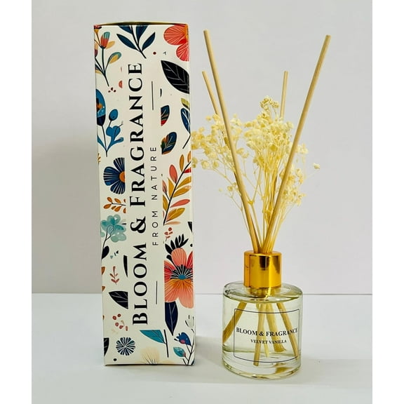 Vanilla Reed Diffuser 50ml Glass Bottle with 4 Bamboo Reed Sticks | Toxin-Free, Long-Lasting Natural Fragrance for Stress Relief in Home, Office & Bathroom