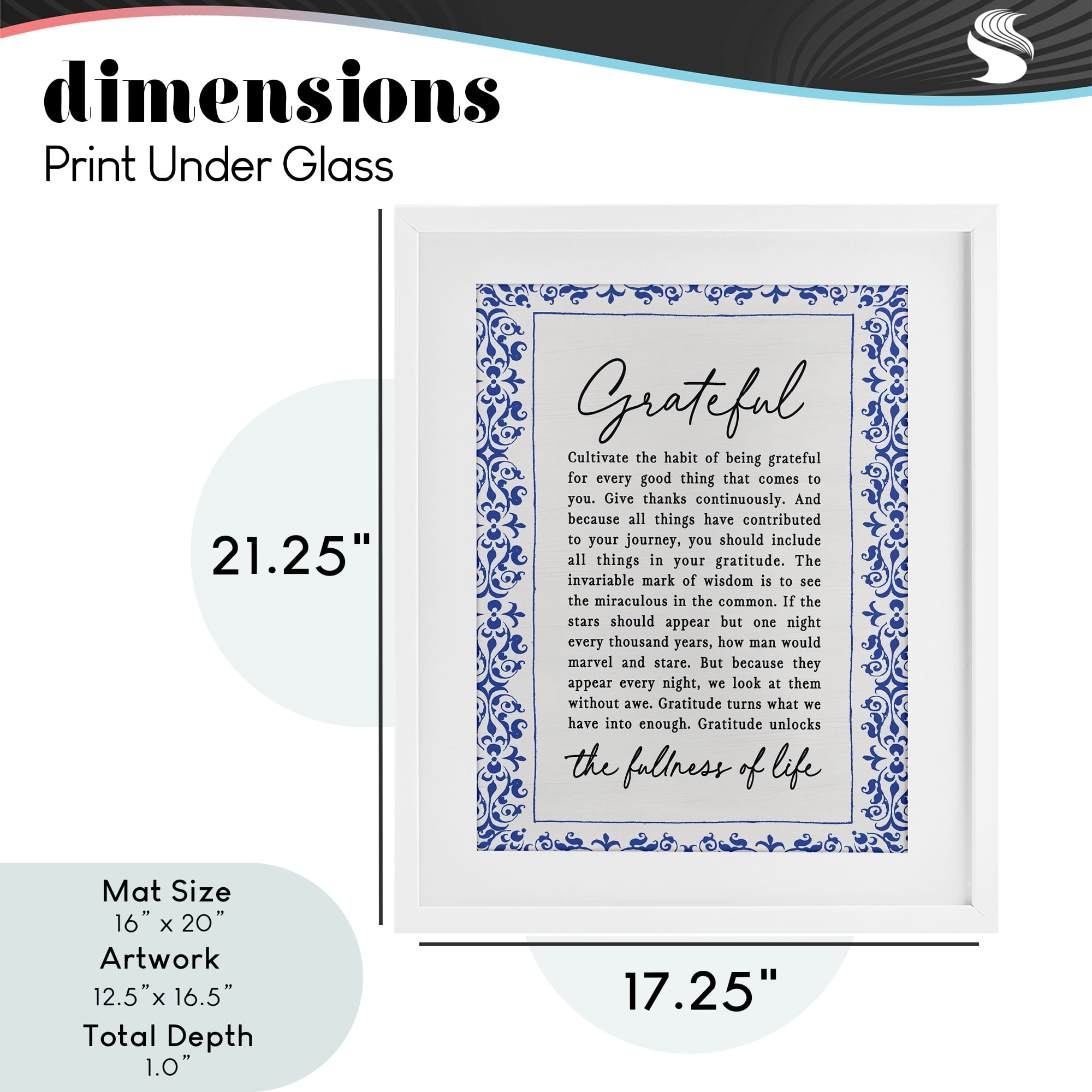 Gratitude Unlocks Fullness Of Life White Framed Print Under Glass, design by Lettered and Lined