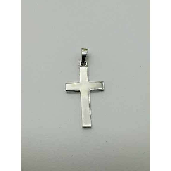 Solid 925 Sterling Silver 30mmx18mm Plain Flat Cross Pendant Religious Necklace 20” Chain