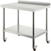 VEVOR Stainless Steel Prep Table, 24 x 15 x 35 inch, 440lbs Load Capacity Heavy Duty Metal Worktable with Backsplash Adjustable Undershelf & 4 Casters, Commercial Workstation for Kitchen Restaurant