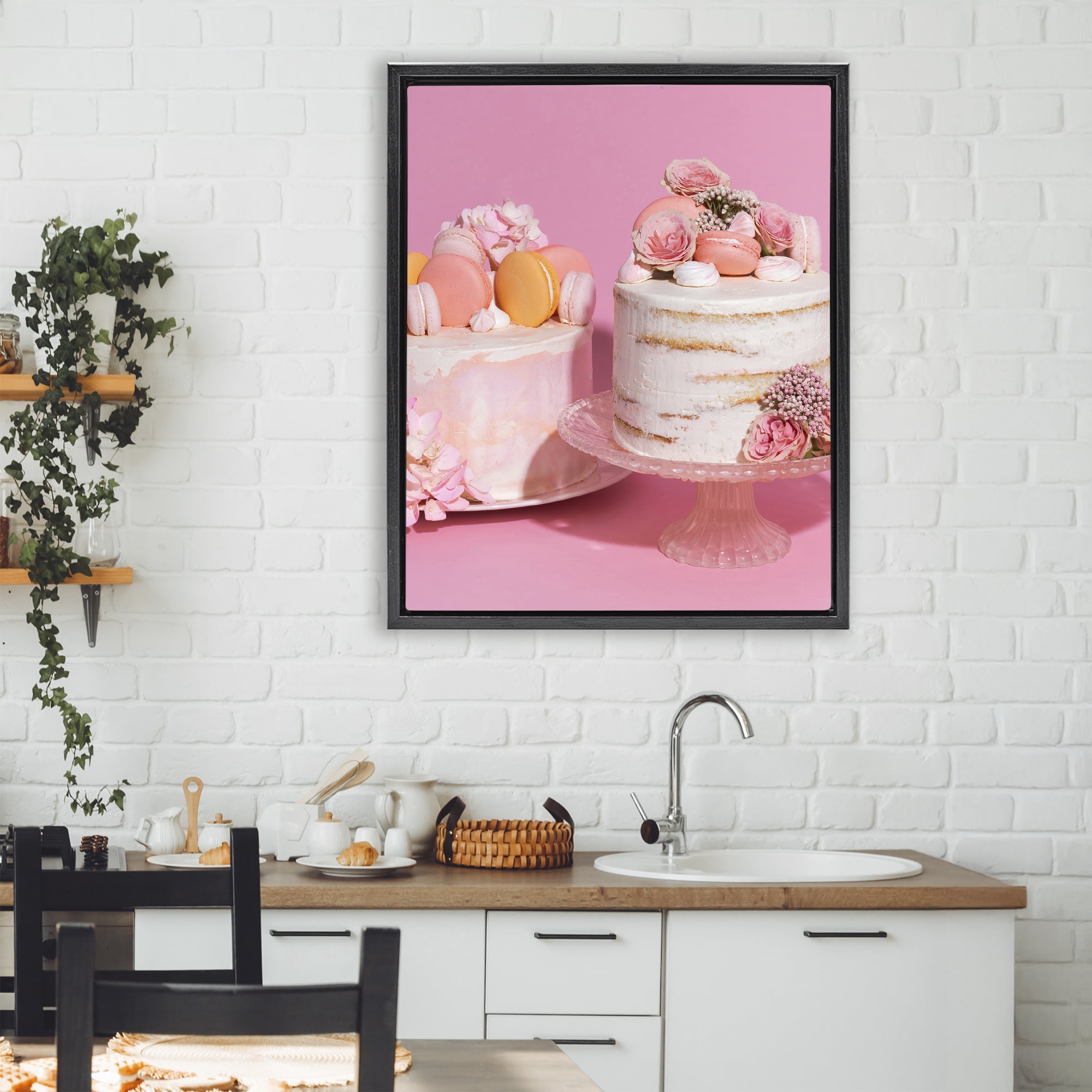 Stupell Industries Pink Pastel Macaroon Cakes Black Framed Floater Canvas Wall Art, design by LISH Creative