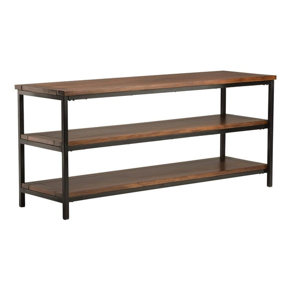Simpli Home Skyler TV Media Stand - Stand - for TV - metal, mango wood - dark cognac brown - screen size: up to 66"