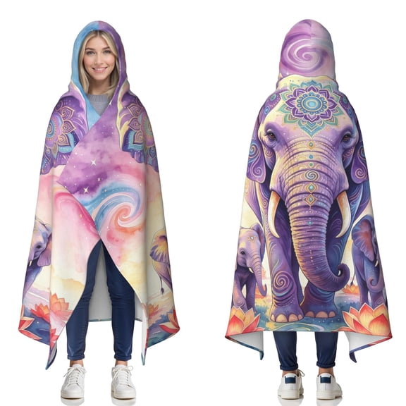 Starry Sky Elephant Wearable Blanket Hoodies for Women Men Adults Elephant Lovers Cozy Plush Colorful Elephants Hooded Blankets for Bedding Travel Decor Birthday Gifts 50×60 Inch