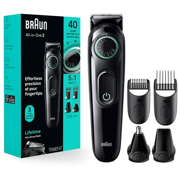 Braun Series 3 3450 5-in-1 Men's Electric Grooming Kit with Beard Hair Trimmer, Black