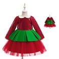 thumbnail image 2 of SuTry Girls Christmas Dress Exquisite Sequined Long Sleeved Doll Collar Leaf Makeup Mesh Dress Holiday Party Performance for Kids 4-9 Years(Red#1,8 Years), 2 of 9