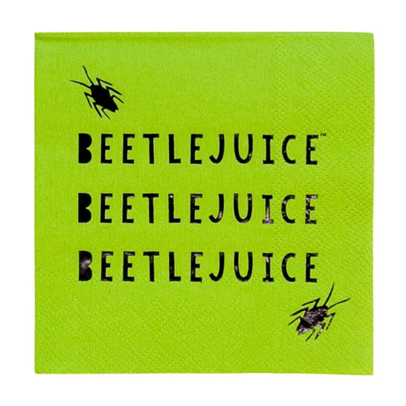 Beetlejuice  x Bonjour Fête Green Cocktail Paper Napkins, Disposable Party Supplies, 20 Count, Small, Beverage Size, Halloween