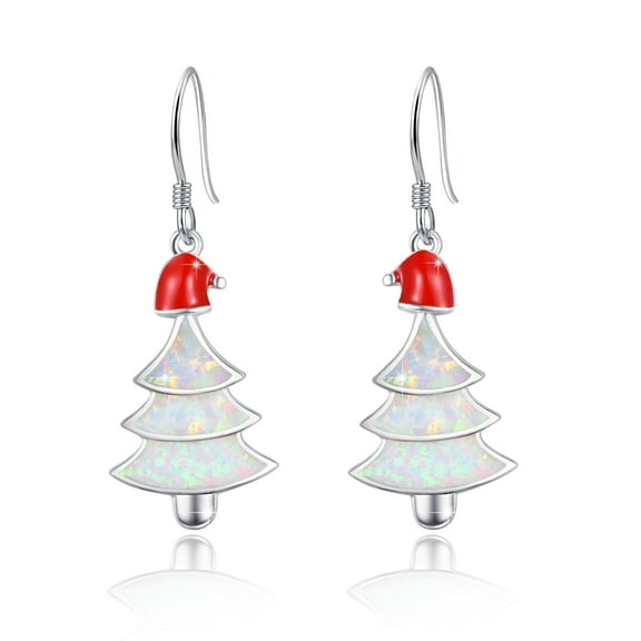 Cuoka Christmas Dangle Drop Earrings 925 Sterling Silver Xmas Opal Earrings for Women Opal Jewelry Christmas Xmas Gifts for Sensitive Ears