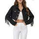 thumbnail image 3 of LAFOURAM Chaqueta vaquera con flecos para mujer, vaquera occidental, con borlas de diamantes de imitación, abrigo para motocicleta, prendas de vestir, 3 of 4