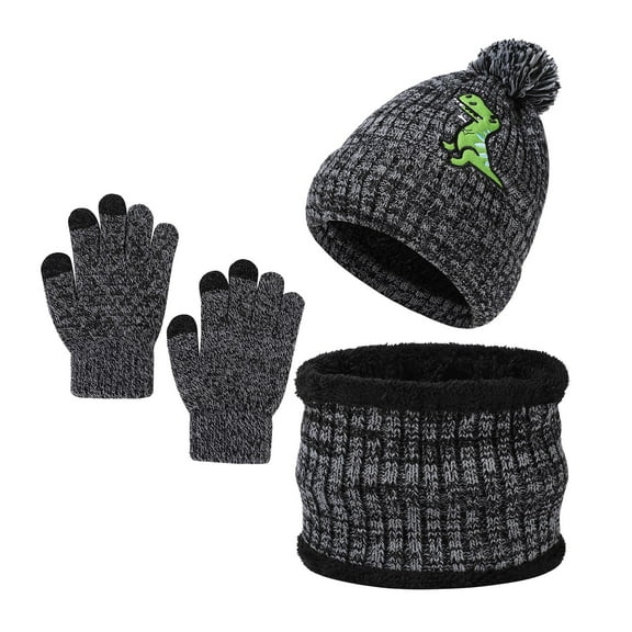 Kids Winter Hat Gloves and Neck Warmer Set, Children Beanies Hats Warm Lining Beanie for 2-8 Years Boys Girls