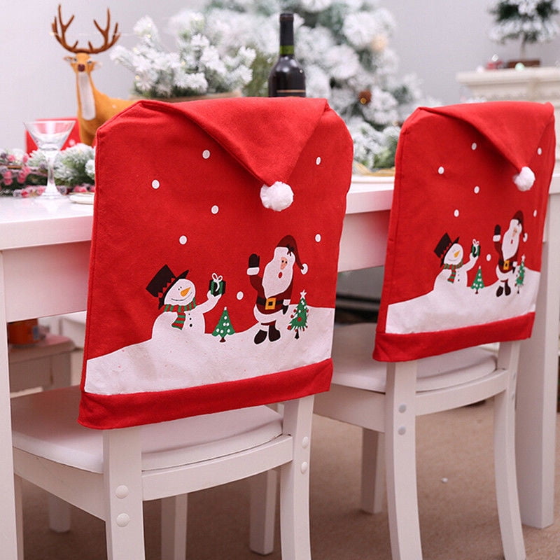 Santa Hat Chair Covers Christmas Decorations Dinner Chair Xmas 4 PC New 