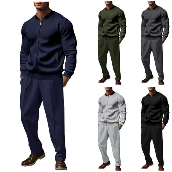 Zedker Men's 2 Piece Tracksuit Set Polo Athletic Sweatsuit Quarter Zip Jogging Long Sleeve Casual Sports Outfits