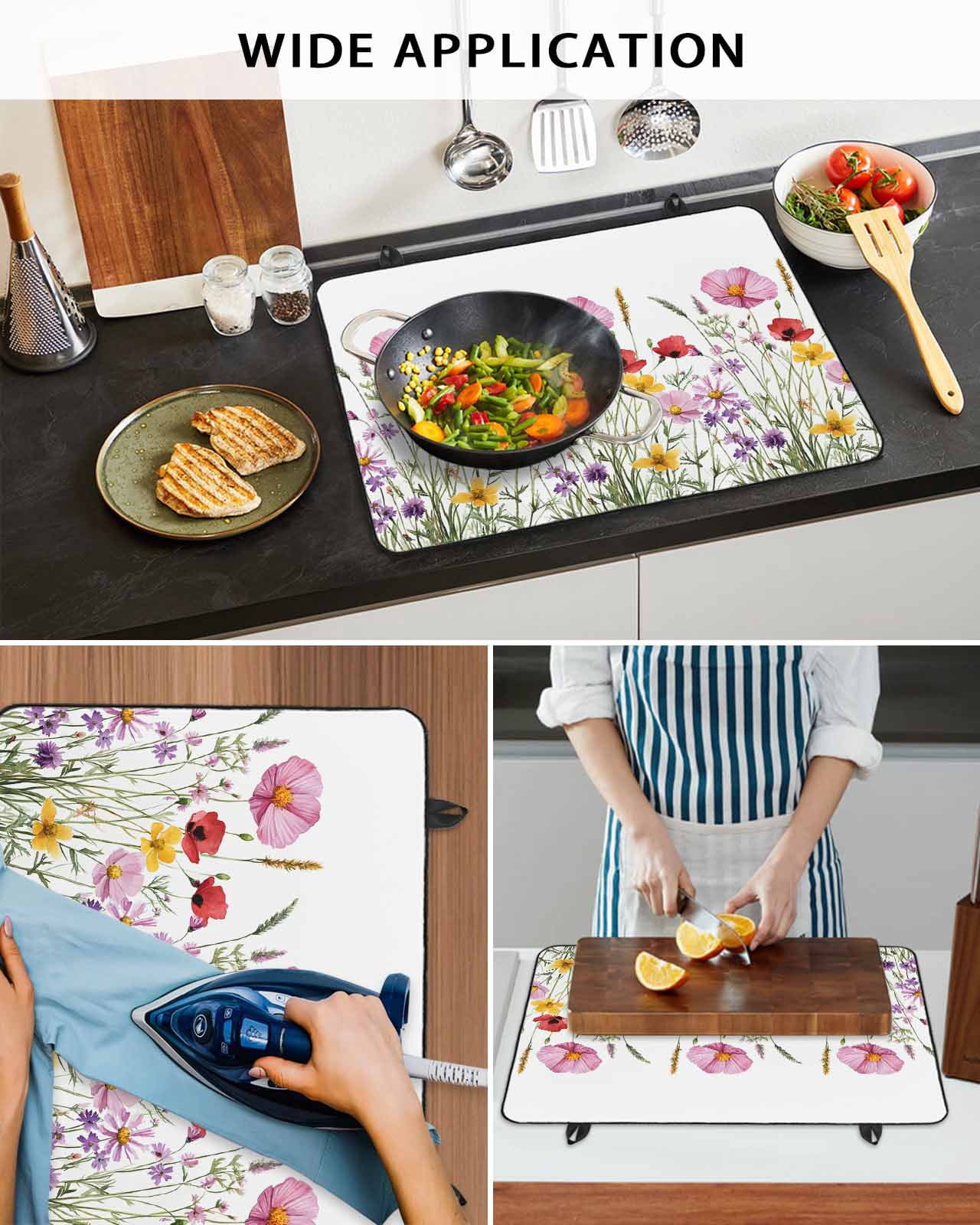 nqOlkjepod Large Induction Cooktop Protector Mat 24"x21", Botanical Flowers Stove Top Covers for Electric Stove, Spring Budding Wild Floral Herbs Stove Burner Cover Mats, Glass Top Stove Cover