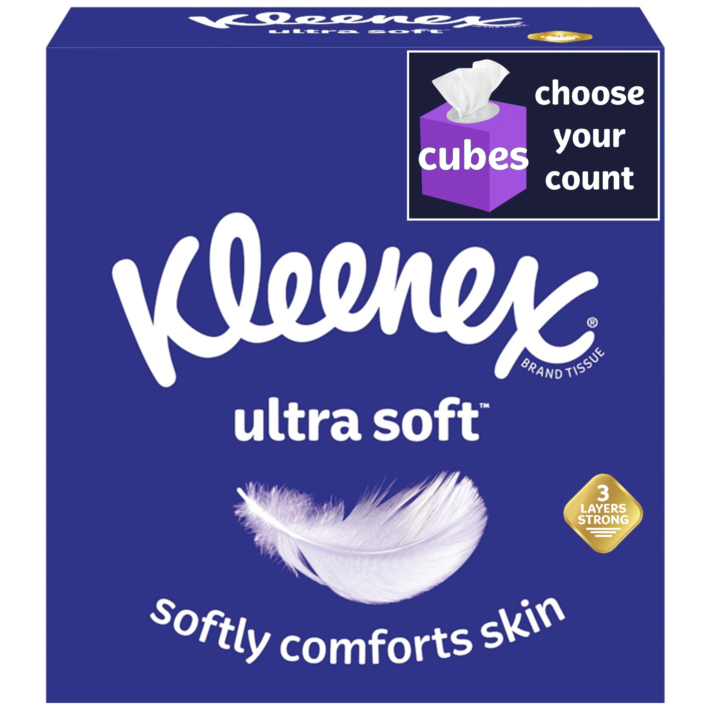 Kleenex Ultra Soft Facial Tissues, 6 Cube Boxes (390 Total Tissues)