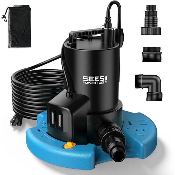 SEESII 1/3HP Pool Cover Pump - Automatic On/Off, 3035GPH Submersible Water Pump with Filter Net, 25ft Power Cord, Check Valve, Sump Pump