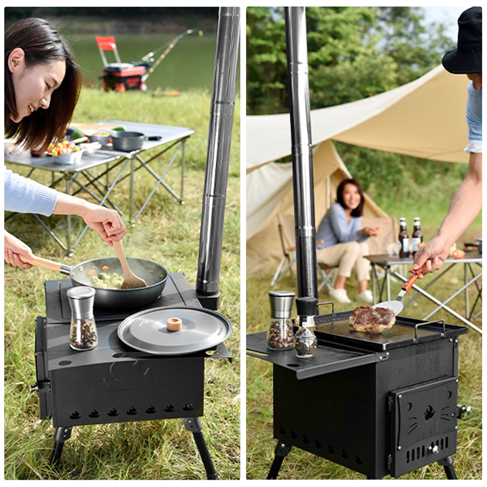 Amdohai Portable Foldable Wood Burning Stove Camp Tent Stove with Chimney  Pipe for Tent Shelter Heating Cooking | Walmart Canada