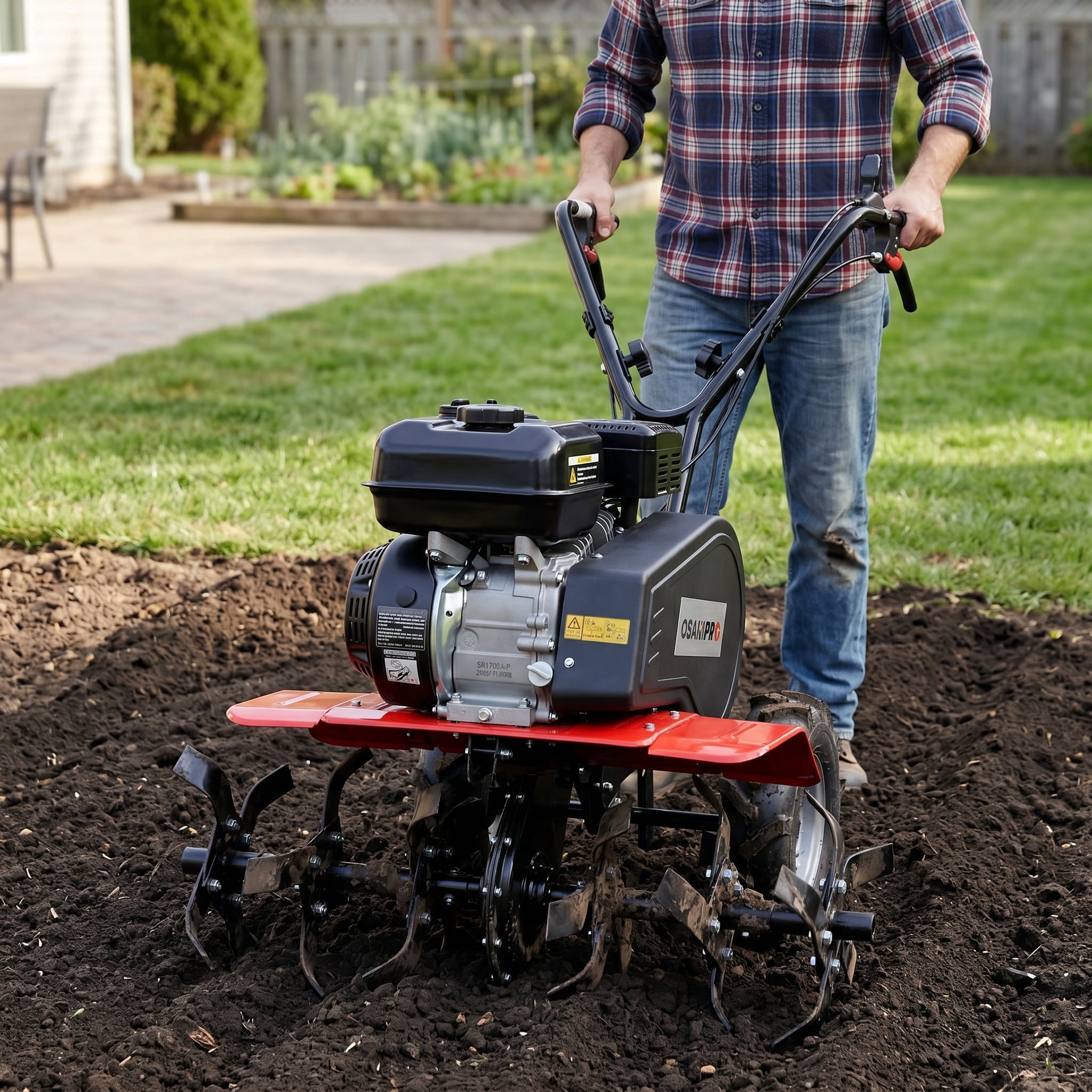 Heavy Duty Gas Garden Tiller, 7HP 212CC Engine, 32.5in Wide 10in Deep Cultivator with 6 Blades for Soil Preparation