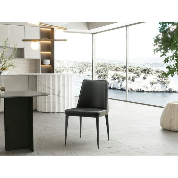 Whiteline DC1478P-BLK Carrie Dining Chair - Faux Leather BIX-HS051600, Sanded Powder-Coated Legs, Black