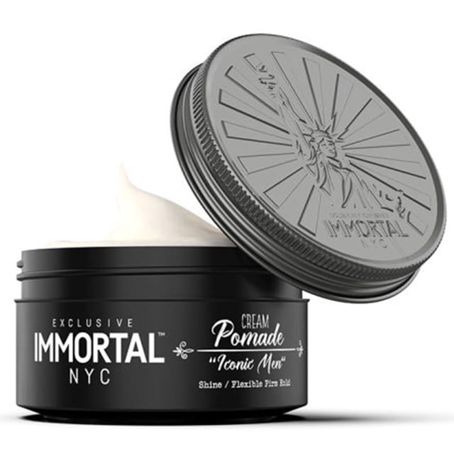 Pomada en crema para hombres icónica de Immortal NYC - Fijación media/fuerte flexible - Pomada en crema para el cabello a base de agua natural de bajo brillo para hombres - Sin residuos para todo ti