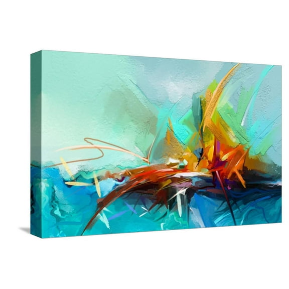 Art.com Abstract Colorful Oil Painting on Canvas Texture. Semi- Abstract Image of Landscape Paintings Backg Stretched Canvas Print Wall Art by pluie_r, 18" x 12"