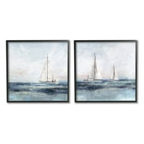 Stupell Industries Blue Sailing Ocean Scene Painting Black Framed Art Print Wall Art, Set of 2, Design by Nina Blue