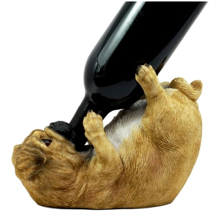 Ebros Adorable Apricot Fawn Pug Wine Holder 8.25" Long Canine Dog Wine Bottle Holder Caddy Figurine